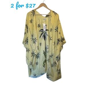COLLECTION XIIX Yellow Palm Tree Icon Topper Kimono Jacket Beach Cover Up
